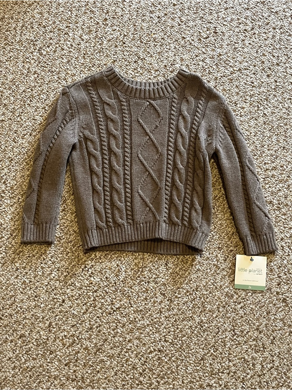 Organic little planet by Carter’s cable knit sweater 2T NWT